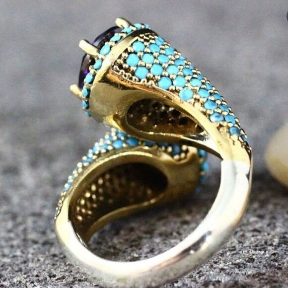 🦄Twisted Golden Boho Ring Purple Blue - Picture 5 of 7